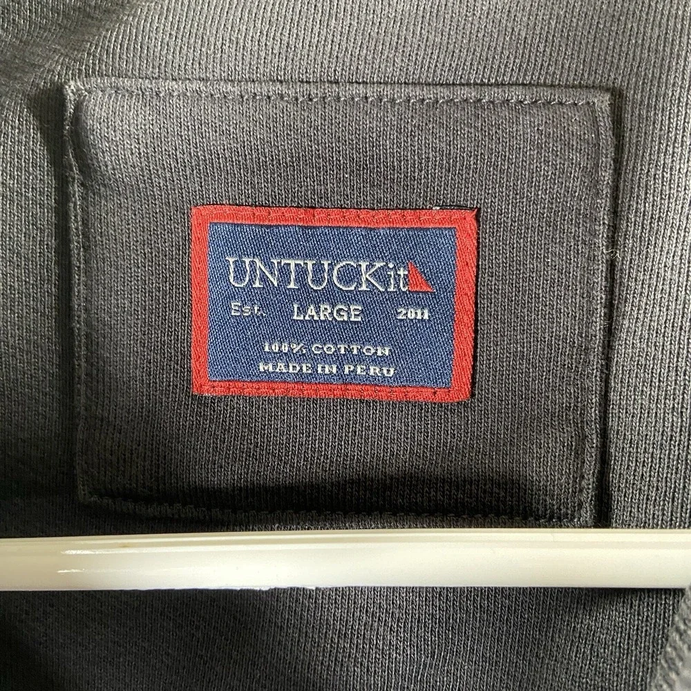 UNTUCKit Sweater Mens Large 1/4 Zip Pullover Elbow Patches Black Cotton Casual